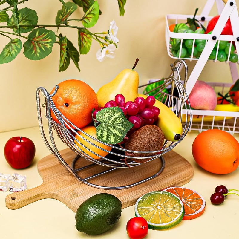 Gresorth جرسورث 9 قطع فواكه زخرفية صناعية واقعية تفاح برتقال كمثرى ليمون موز عنب زينة نموذج للمطبخ المنزلي - Image 3